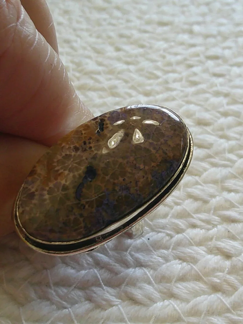 Gorgeous PURPLE FOSSIL CORAL Handmade Sterling 925 Ring Size 9 #84F